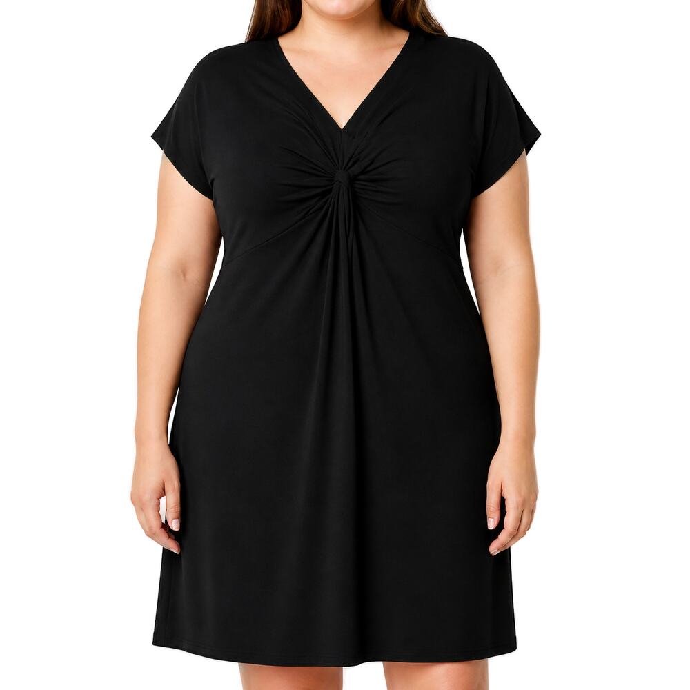 Lane Bryant Black Knit Dress V Neck Ruched Stretch Plus Size 18/20